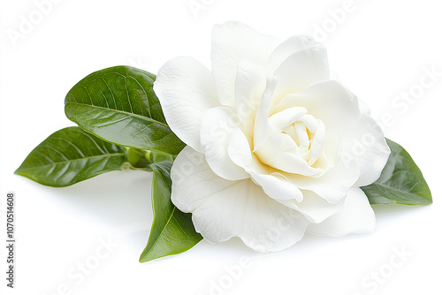 A close-up of the delicate petals of a gardenia isolate white background2 photo