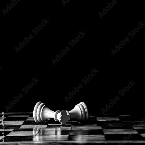 Wallpaper Mural a chessboard with checkmate on it. The background is black creating an atmosphere reminiscent of classic photography Torontodigital.ca