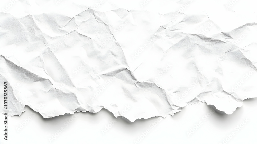 Closeup of a Crumpled White Paper with a Torn Edge, Creating a Texture Background Closeup of a Crumpled White Paper with a Torn Edge, Creating a Texture Background