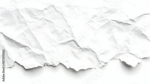 Closeup of a Crumpled White Paper with a Torn Edge, Creating a Texture Background