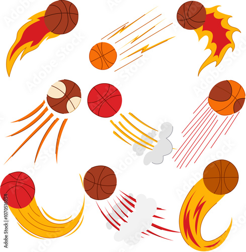 speed basketball ball set cartoon. crossover fastbreak, rebound defense, offense pivot speed basketball ball sign. isolated symbol vector illustration
