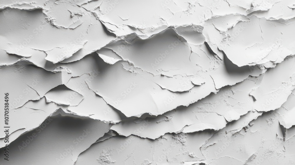 Fototapeta premium A close-up view reveals the delicate textures of crumpled white paper, showcasing intricate folds and shadows that create an artistic play of light and depth in a minimalist composition.