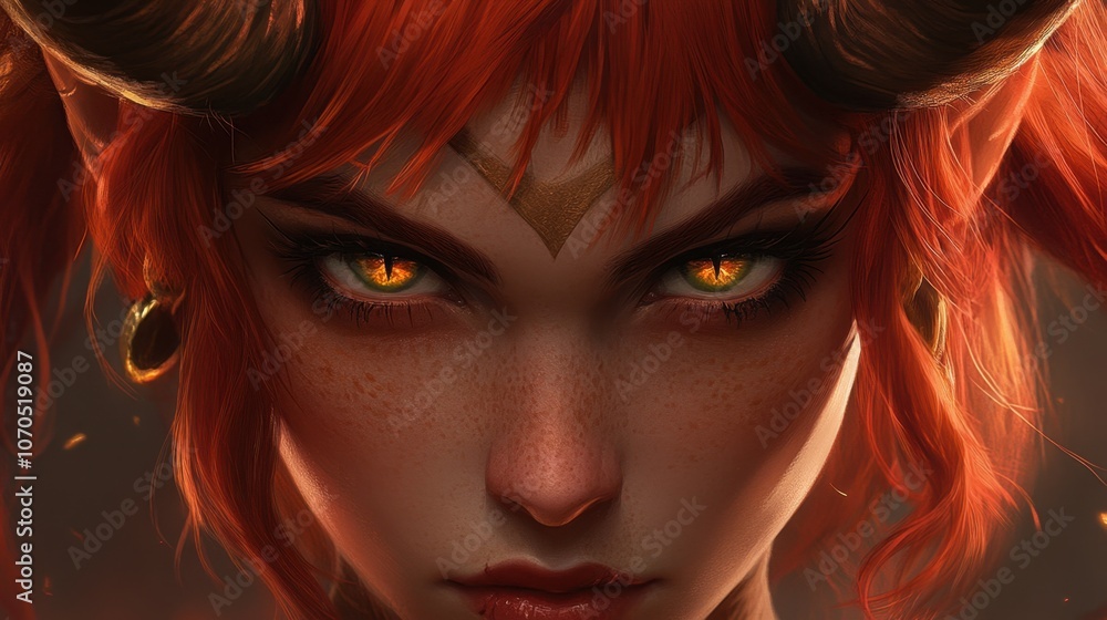 Fiery Warrior with Horns and Striking Eyes Fiery Warrior with Horns and Striking Eyes