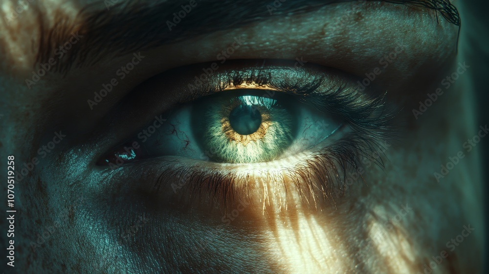 A woman's eye is shown in a greenish-blue hue A woman's eye is shown in a greenish-blue hue