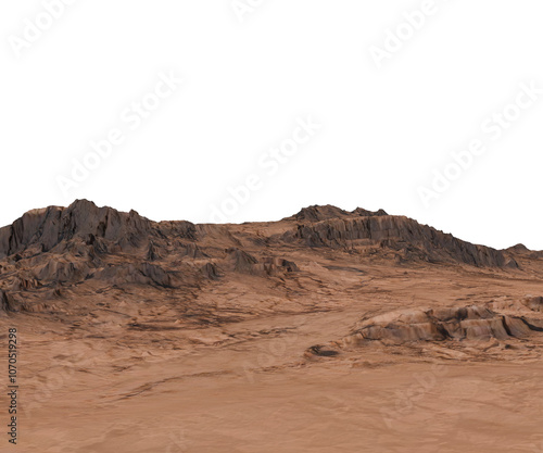 Mars Mountain Terrain isolated on a white background 
