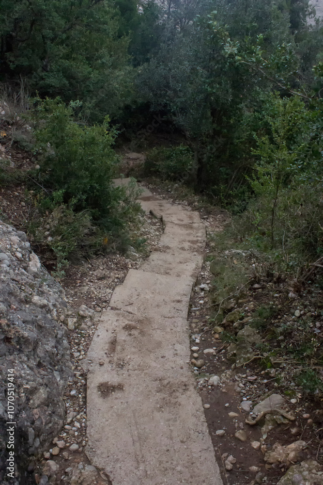 stone steps in the mountains going down. stone steps in the mountains going down.