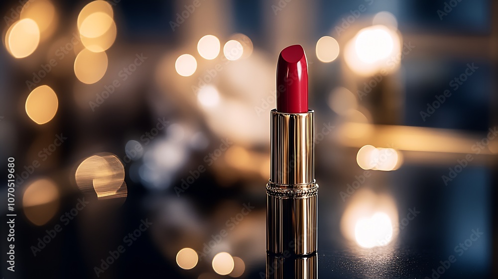 Luxurious Red Lipstick in Golden Bokeh Setting with Modern Elegance : Generative AI Luxurious Red Lipstick in Golden Bokeh Setting with Modern Elegance : Generative AI