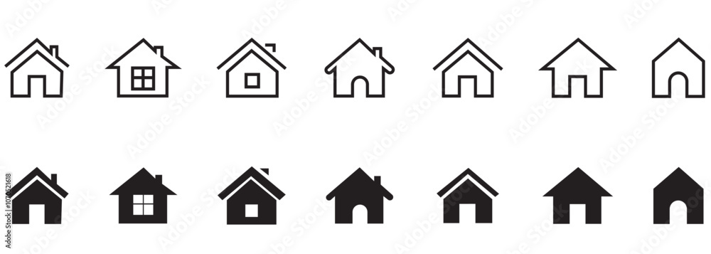 Fototapeta premium Smart home icon collection. Main page pictogram in filled, thin line, outline editable Stroke. Simple house symbol. House, Technology, Wireless. Professional vector icon. 