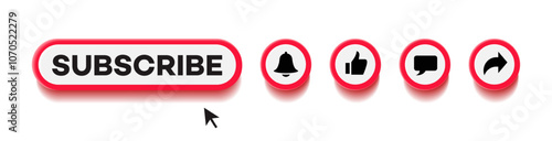 Subscribe, like, comment, share and notification button set for channel subscription vector