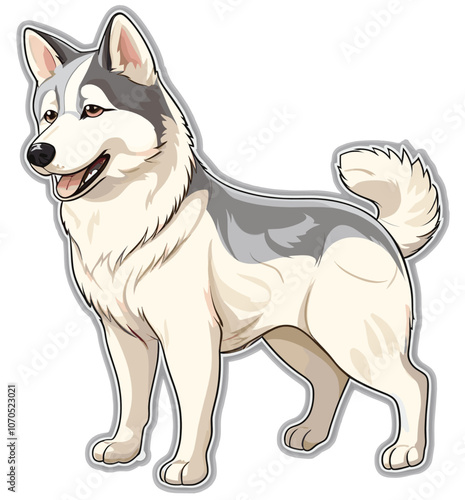 Cartoon sticker of an adult Siberian Husky dog