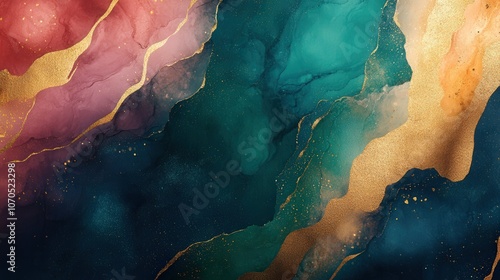 A vibrant abstract background with layered brushstroke textures in rich colors like emerald, sapphire, and gold, creating a painterly yet modern effect