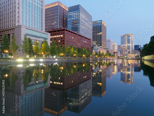 Wallpaper Mural 皇居の内堀に映る丸の内の夜景	 Torontodigital.ca