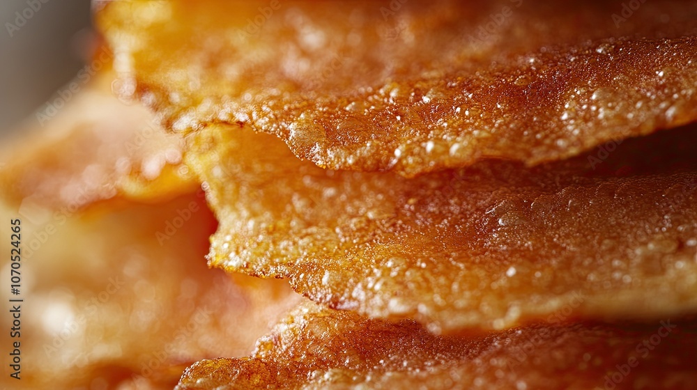 Close-up of crispy pork skin with a golden, crackling texture, capturing the savory essence of street food tradition Close-up of crispy pork skin with a golden, crackling texture, capturing the savory essence of street food tradition