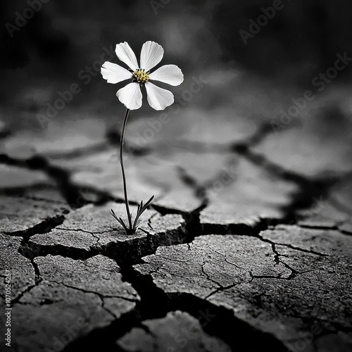 A single flower triumphs amidst the cracks of a concrete pathway symbolizing resilience and beauty