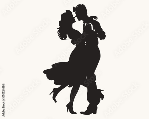 Silhouette of a couple dancing passionately, capturing the essence of romance and elegance in graceful movements.