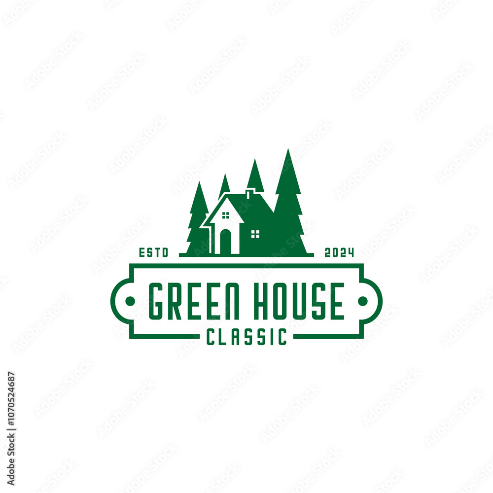 Fototapeta premium Green house and forest logo vector 