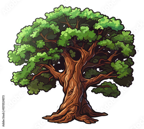 Cartoon sticker of an Oak tree over white background