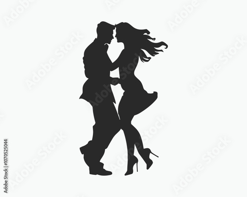 Silhouette of a couple dancing gracefully, capturing the essence of movement and romance in a timeless act.