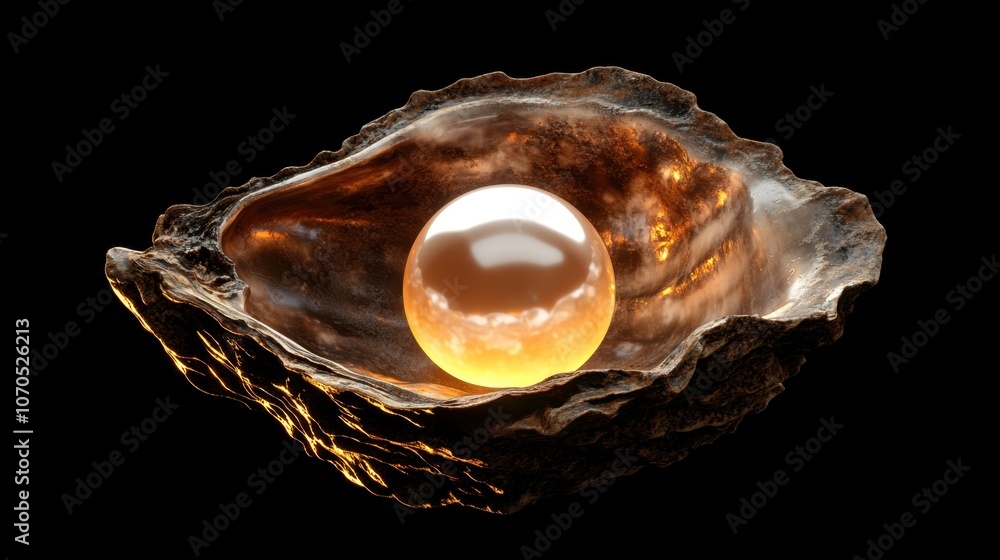 Pearl in an Oyster Shell with Reflective Surface Pearl in an Oyster Shell with Reflective Surface