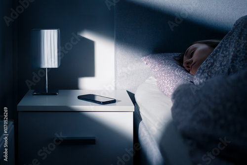 Cuadro en lienzo Phone next to bed while sleeping