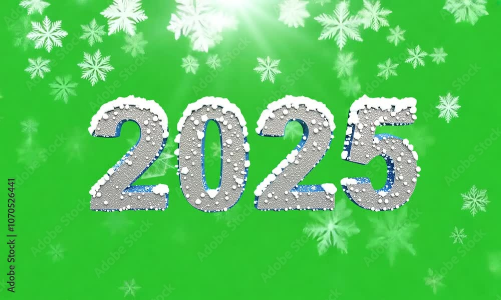 On green screen snow fall with '2025' new year number. Generative AI On green screen snow fall with '2025' new year number. Generative AI