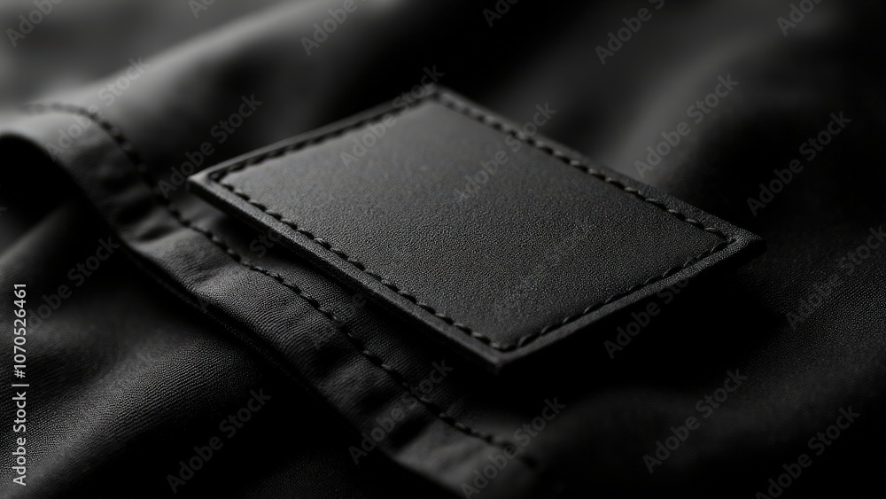 Elegant personalized woven labels on textured dark fabric, with stitching detail and soft lighting for branding.