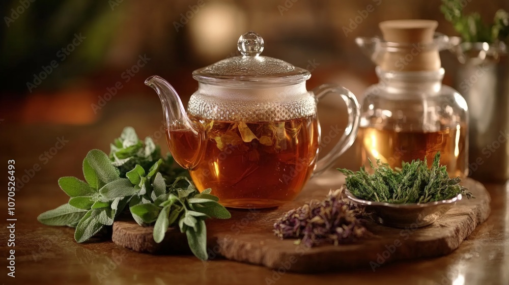 Herbal Tea Wellness Session, an inviting display of assorted herbal teas, vibrant fresh herbs, and a beautifully crafted teapot, emphasizing relaxation and health benefits Herbal Tea Wellness Session, an inviting display of assorted herbal teas, vibrant fresh herbs, and a beautifully crafted teapot, emphasizing relaxation and health benefits