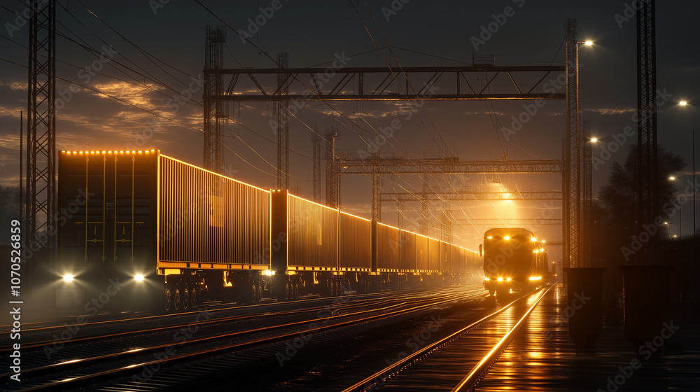 Fototapeta premium Intermodal shipping containers being transported by truck.