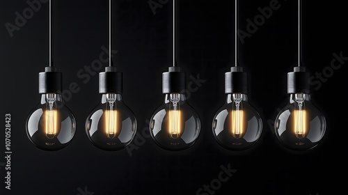 Obraz na płótnie Five lightbulbs on a black background w salonie