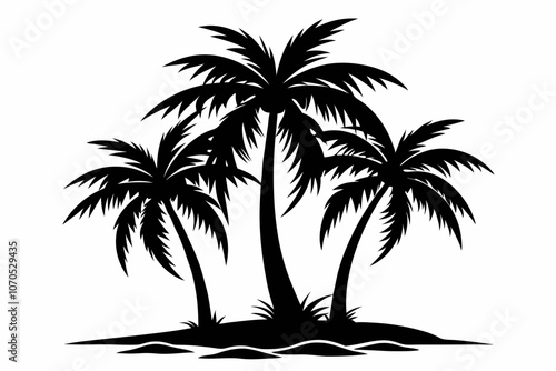 Set of palm tree black silhouette Vector illustration on a white background