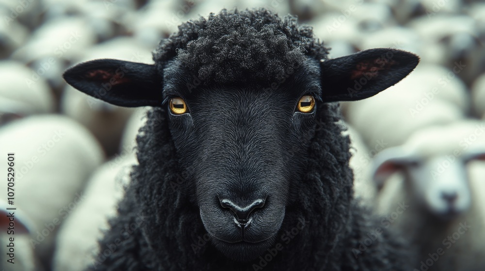 Black sheep on a background of white sheep leadership concept Black sheep on a background of white sheep leadership concept