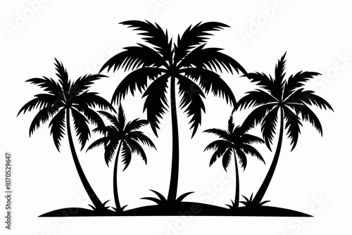 Set of palm tree black silhouette Vector illustration on a white background