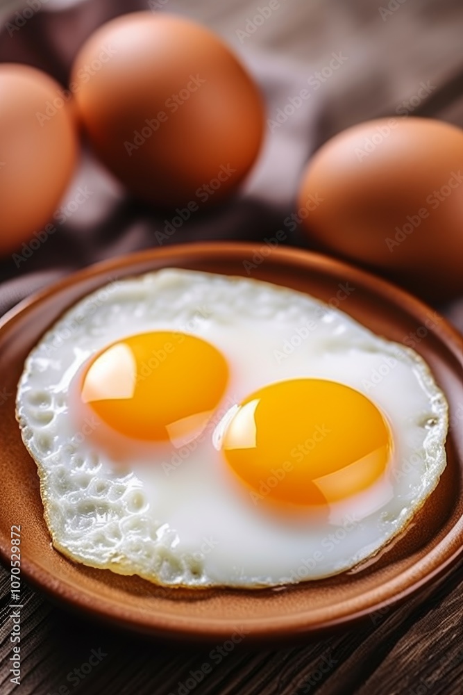 Two Sunny Side Up Fried Eggs on a Rustic Ceramic Plate With Fresh Eggs Breakfast Time Treat Two Sunny Side Up Fried Eggs on a Rustic Ceramic Plate With Fresh Eggs Breakfast Time Treat