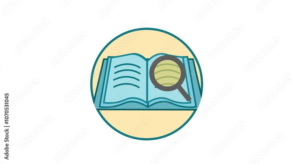 Magnifying Glass animation over Open Book. Find Information in Book and Search Knowledge concept. Magnifying Glass animation over Open Book. Find Information in Book and Search Knowledge concept.