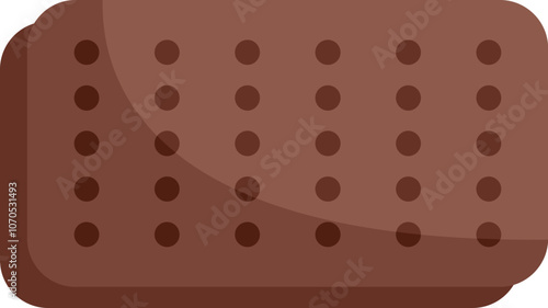 Rectangular chocolate candy bar with filling is lying on white background