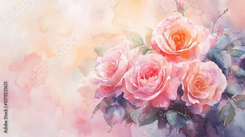 Beautiful Pink Roses in Soft Watercolor Style
