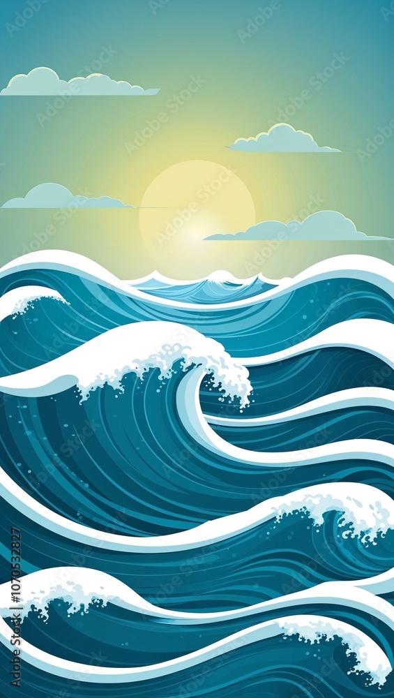 Serene ocean wave setting and soothing atmosphere in illustration background Serene ocean wave setting and soothing atmosphere in illustration background