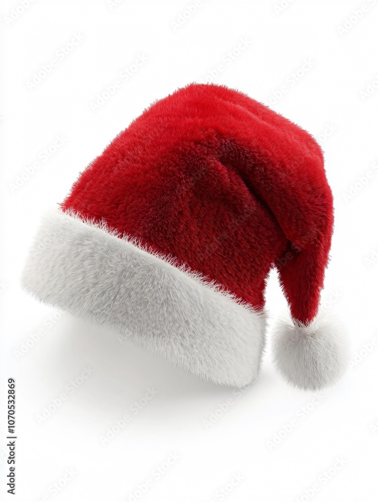 Red Santa Hat with White Fur Trim Isolated on White Background Red Santa Hat with White Fur Trim Isolated on White Background