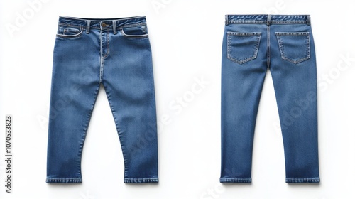 front and back blue jeans mock up on white background