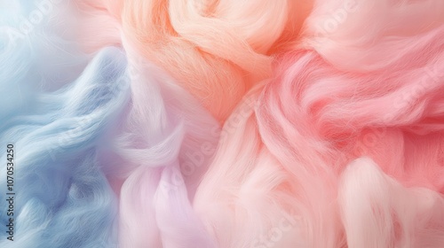 Close-up of a soft, fluffy wool texture in pastel colors, showing intricate fibers and subtle shading