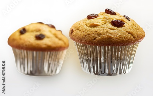 A golden-brown muffin with a textured surface isolated on white background