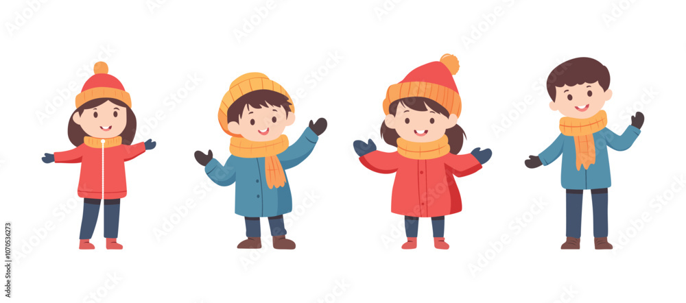 Set of vector illustration of winter characters on white background Set of vector illustration of winter characters on white background