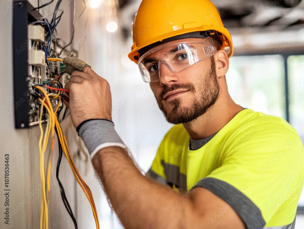 A professional installing new electrical wiring in a home, ensuring everything is up to code. A professional installing new electrical wiring in a home, ensuring everything is up to code.