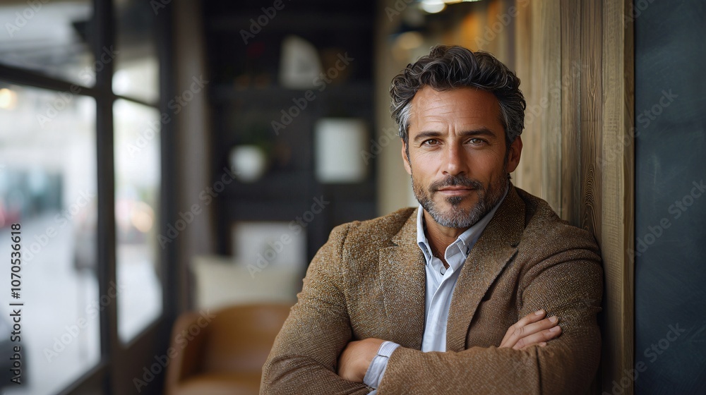 Confident Man Standing In A Cafe Confident Man Standing In A Cafe