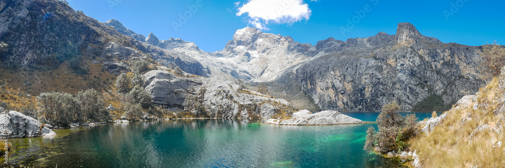 The Churup Lagoon with Turquoise Waters at the Foot of the Snow-Capped Cordillera Blanca is Located in the Huascaran National Park, in Ancash, Peru