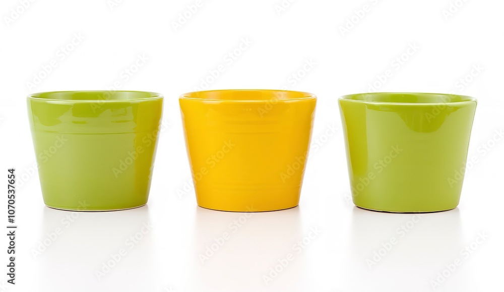 Group of empty ceramic flowerpots isolated on white background Group of empty ceramic flowerpots isolated on white background