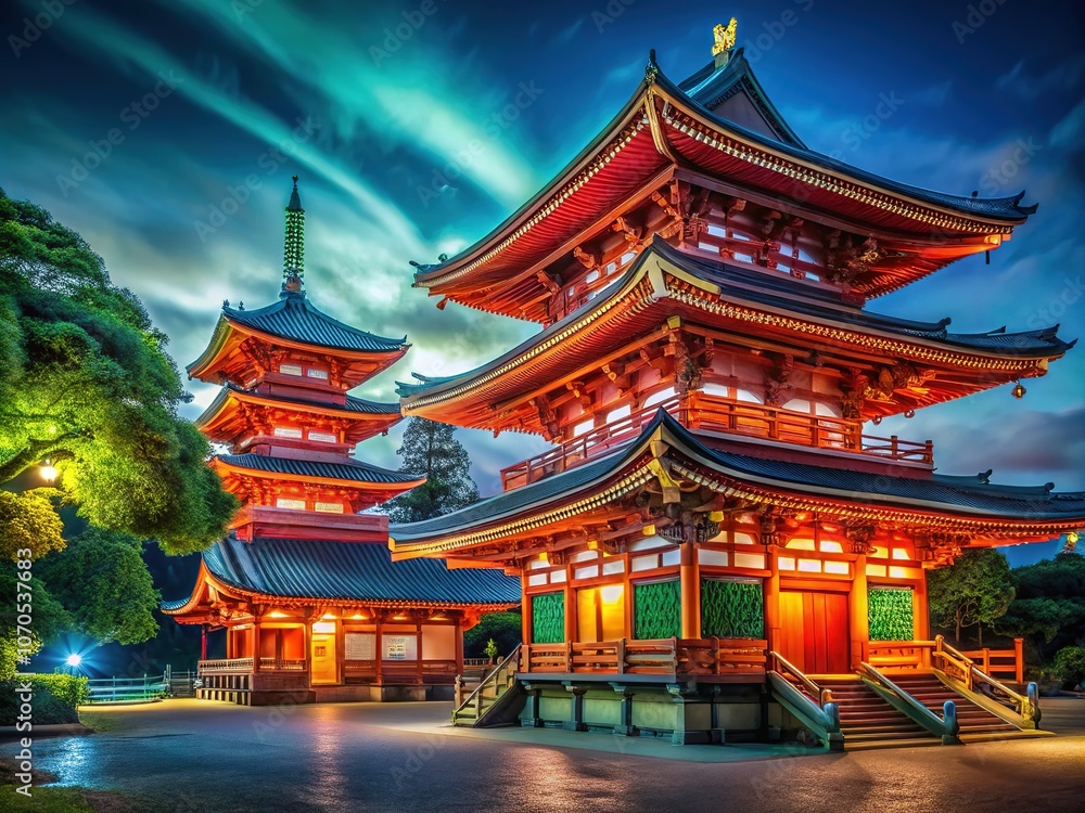 Fototapeta premium Japanese Temple Night Macro 4K Looping Timelapse