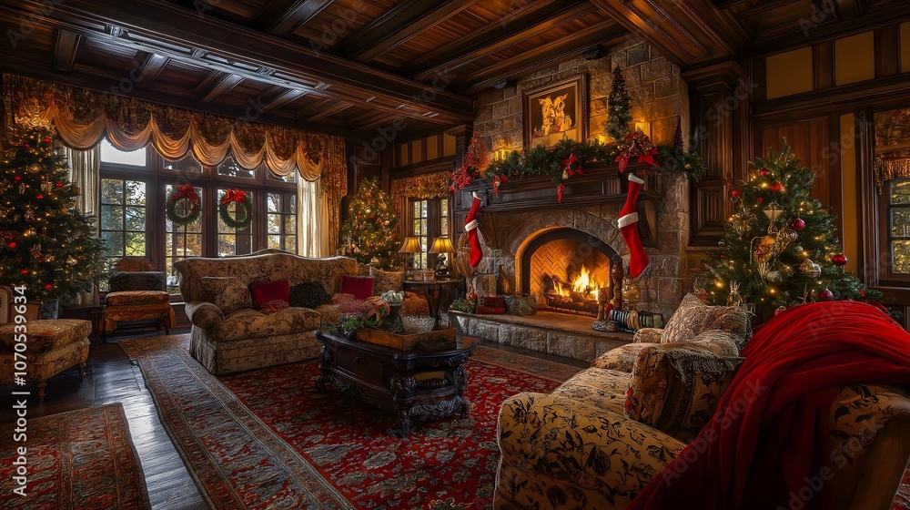 Cozy Christmas Living Room with Fireplace Cozy Christmas Living Room with Fireplace