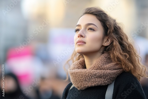 Wallpaper Mural Dreamy young woman in crowd looking away Torontodigital.ca