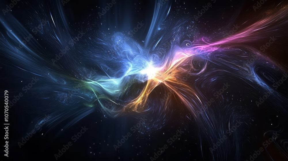 Fototapeta premium Colorful cosmic abstract art featuring swirling patterns and light effects in deep space